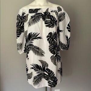 Old Navy Off-Shoulder Black and White Leaf Print Dress